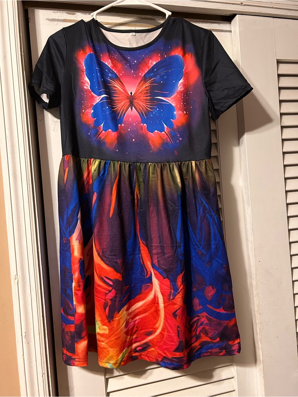 Girls' Blue & Red Butterfly Print Dress